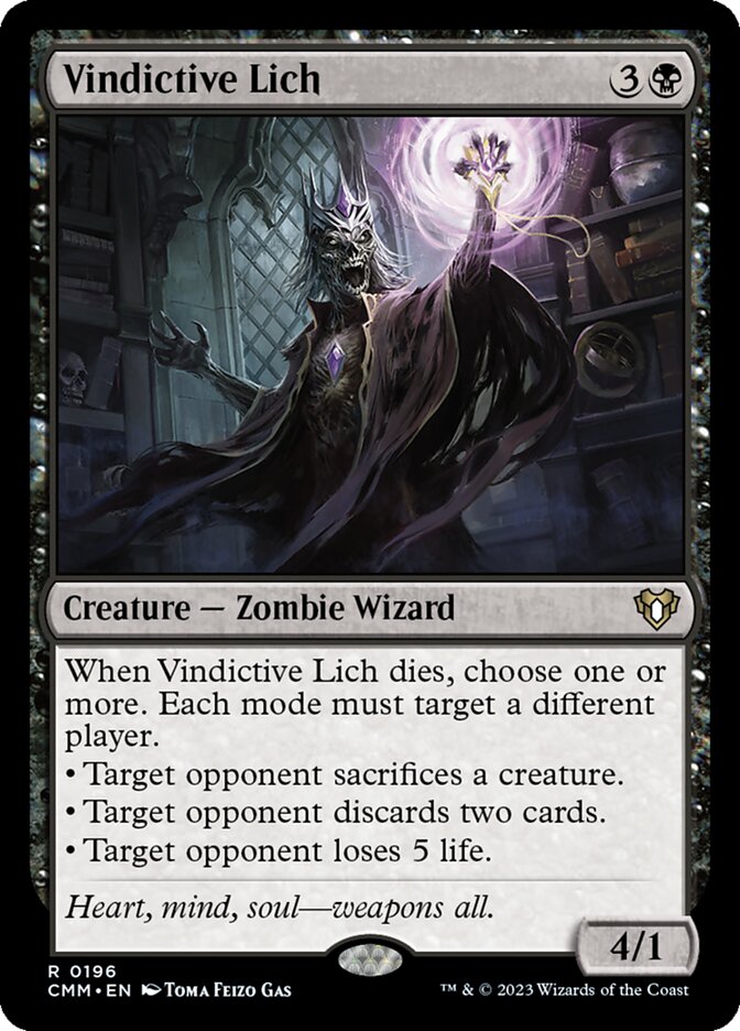 mtg lich cards MTG Magic the Gathering Vindictive Lich (196/1173) Commander Masters LP