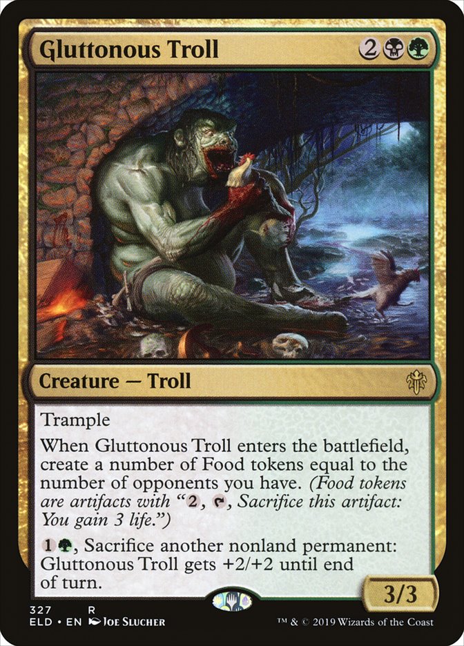 mtg troll cards Mtg Throne of Eldraine Rare Gluttonous Troll #327