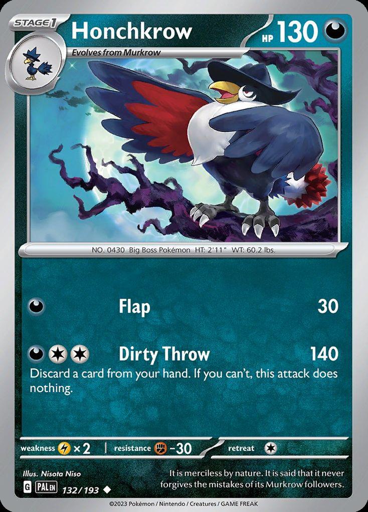 honchkrow pokemon card value TCG Dark Phantasma [Darkness][Colorless][Colorless] Speed Dive 90. Honchkrow 132 - [SV02 Paldea